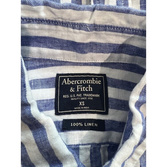 Abercrombie & Fitch Linen Button Down Shirt in Blue White - Picture 3 of 3
